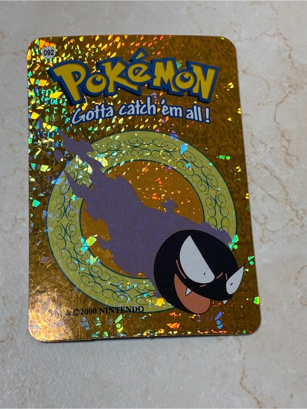 Vintage 1999/2000 Pokémon Gastly #092 Prism Vending Sticker.